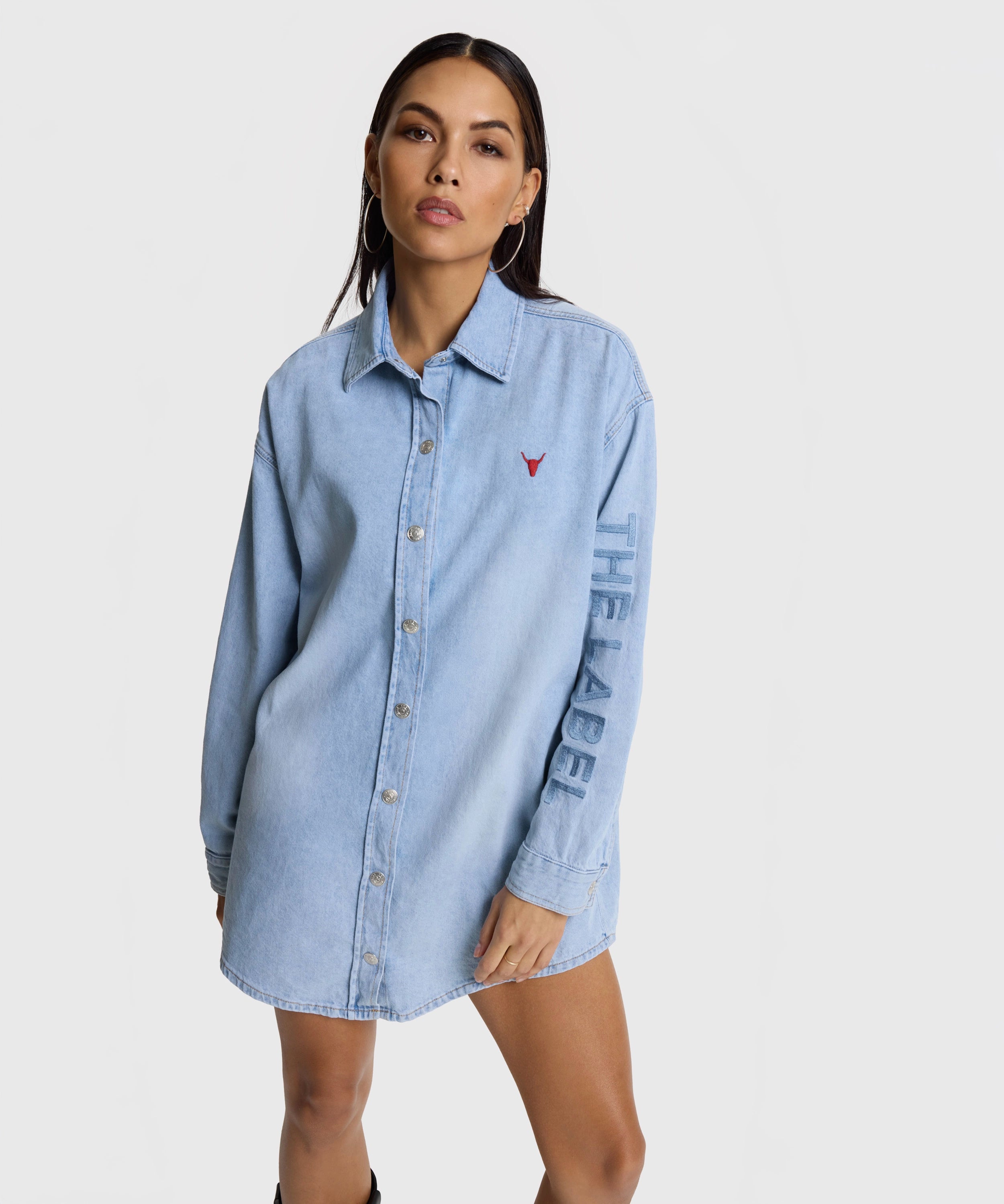 Ladies woven flowy denim oversized blouse
