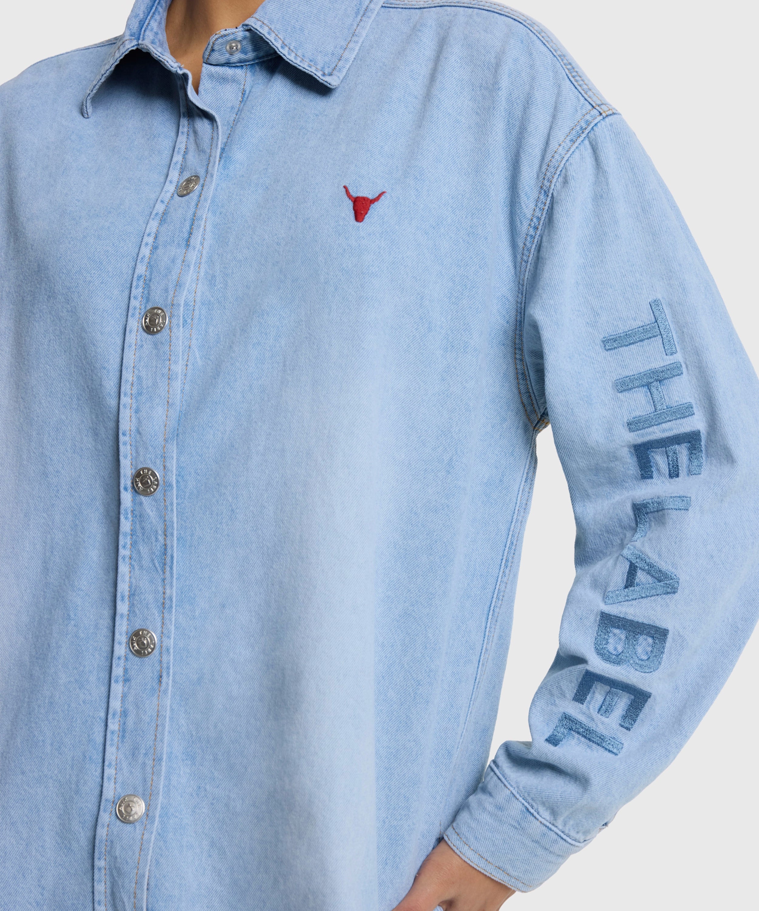 Ladies woven flowy denim oversized blouse