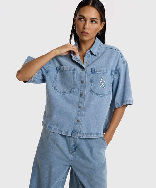 Denim Shortsleeve Blouse -  - Bobbie Rose