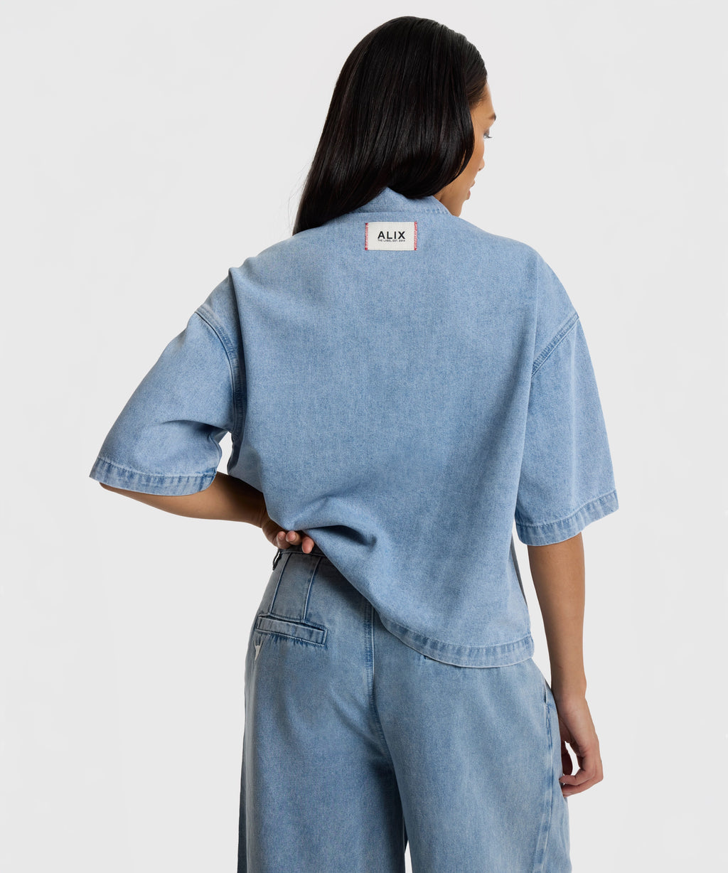 Denim Shortsleeve Blouse -  - Bobbie Rose